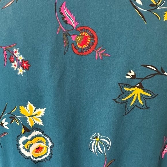 Old Navy Turquoise MIDI Dress Long Sleeve Floral Pattern  Velvet Trim SZ M - Picture 4 of 7